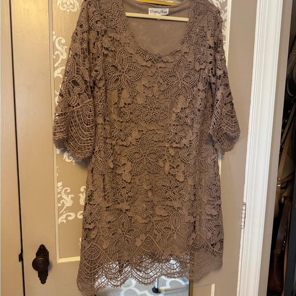 Pretty Angel Dusty Pink Crocheted Bell Sleeve Dress